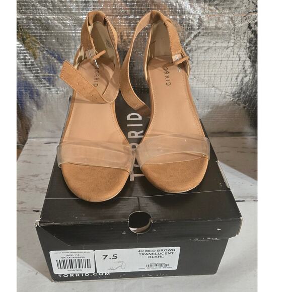 NWT Torrid Translucent Block Heel Faux Suede Camel Sandal Shoe Plus Size: 7.5W - Picture 4 of 8